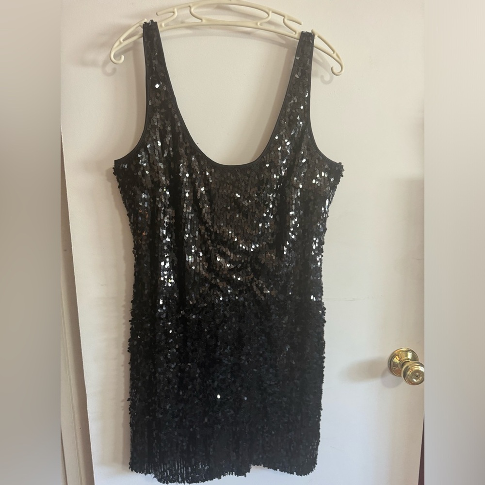 Black Sequin tank top, lined dress with zipper back
